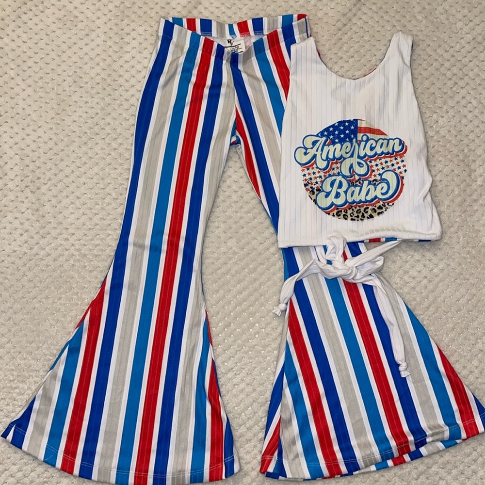Groovy Retro Halter Crop top with Striped Flared Bell Bottoms
